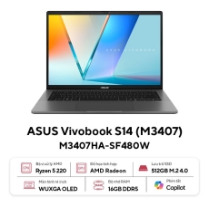 Laptop ASUS Vivobook S14 M3407HA-SF480W (Ryzen 5 220 | 16GB | 512GB | AMD Radeon Graphics | 14inch WUXGA OLED | Win 11 | Xám)