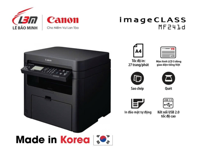 Máy In Laser Trăng Đen Đa Năng Canon MF241D (In Đảo Mặt/ Scan/ Copy) - Chính Hãng