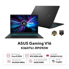 Laptop ASUS Vivobook  Gaming V16 K3607VJ-RP092W (Core 5 210H | 16GB | 512GB | RTX 3050 | 16inch WUXGA 144Hz | Win 11 | Đen)