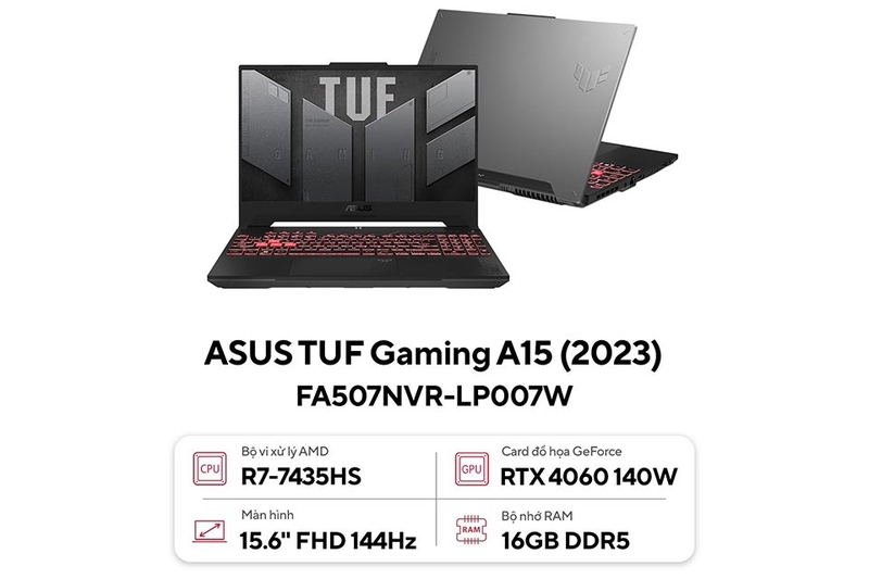 Laptop Asus TUF Gaming A15 FA507NVR-LP007W (Ryzen 7-7435HS | 16GB | 512GB | RTX 4060 8GB | 15.6inch FHD 144Hz | Win 11 | Xám)