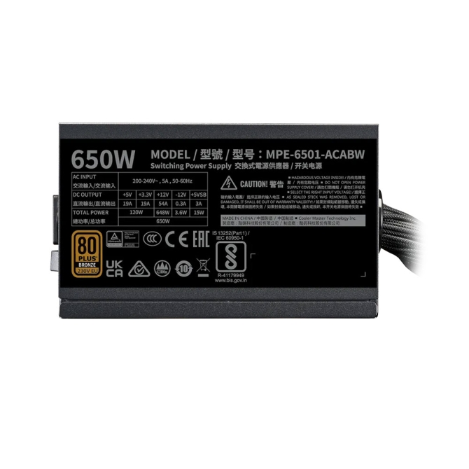 Nguồn Máy Tính Cooler Master MWE BRONZE 650 V3 230V A/EU CABLE 650W ATX 3.1 (MPE-6501-ACABW-3B)