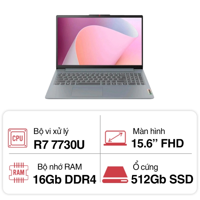 Laptop Lenovo IdeaPad Slim 3 15ABR8 82XM00EHVN (Ryzen 7-7730U | 16GB | 512GB | AMD Radeon Graphics | 15.6 inch FHD | Win 11 | Xám)