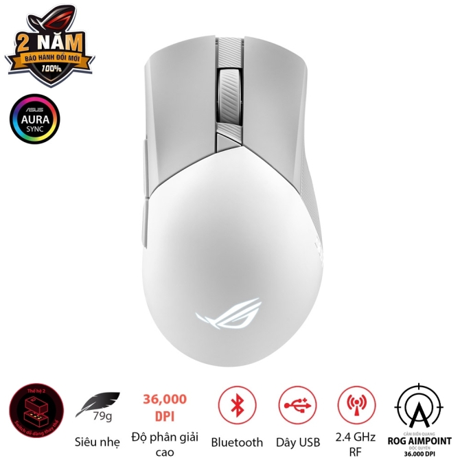 Chuột Asus ROG Gladius III Wireless AimPoint White