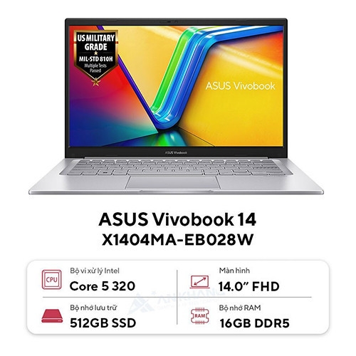 Laptop Asus Vivobook 14 X1404MA-EB028W (Core 5 320 | 16GB | 512GB | Intel Graphics | 14 inch FHD | Win 11 | Bạc)